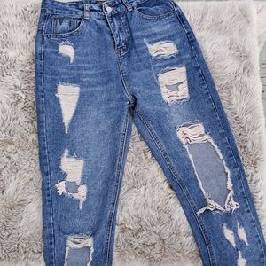 Distressed mom jeans